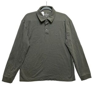 Brooksfield Long Sleeve Polo Mens L Gray Green Pima Cotton Logo Embroidered GG